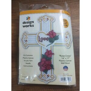 Design Works Plastic Canvas Kit Rose Cross Wall Decor #1804 Flower Love A20